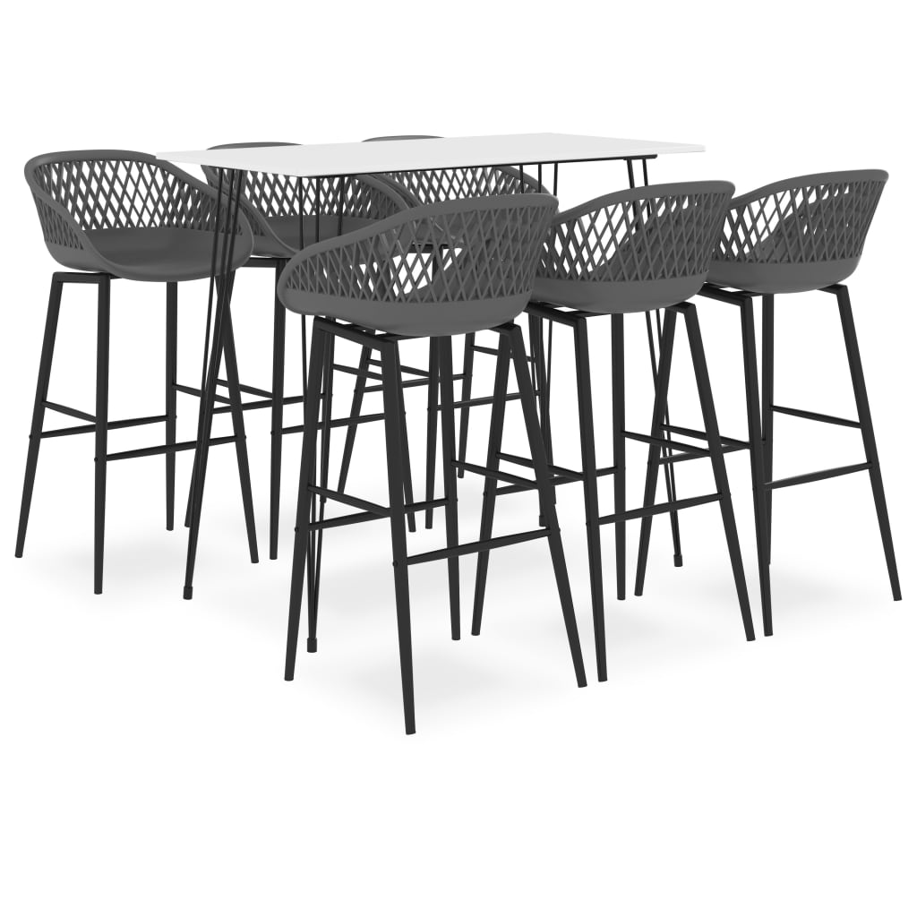 vidaXL Mesa alta y taburetes de bar 7 piezas blanco y gris