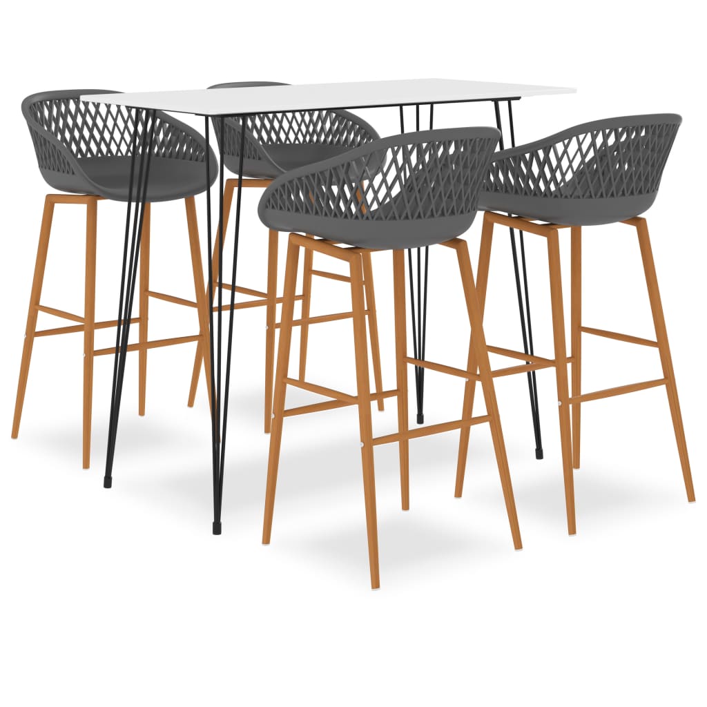vidaXL Mesa alta y taburetes de bar 5 piezas blanco y gris