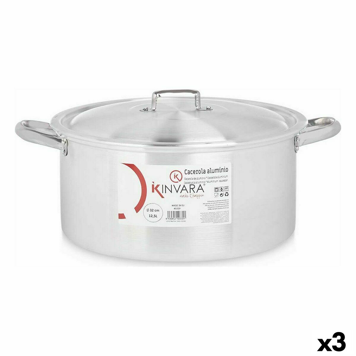 Casseruola con coperchio Kinvara Argentato 12,5 L 44 x 19 x 35 cm (3 Unità)