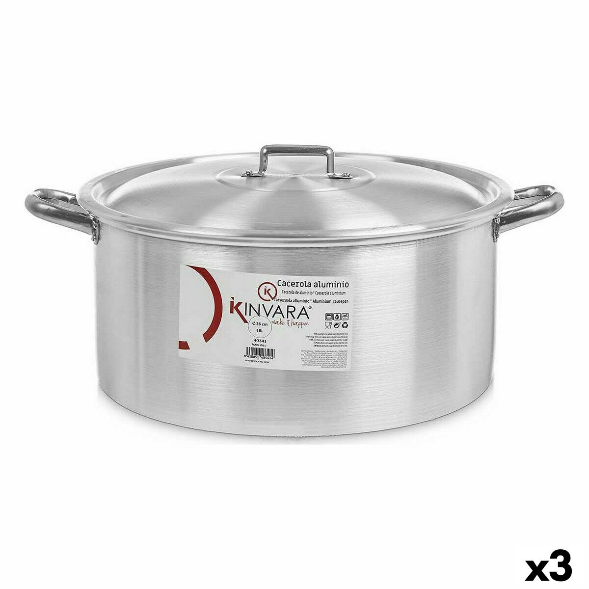 Casseruola con coperchio Kinvara Argentato 18 L 48,5 x 22 x 39 cm (3 Unità)