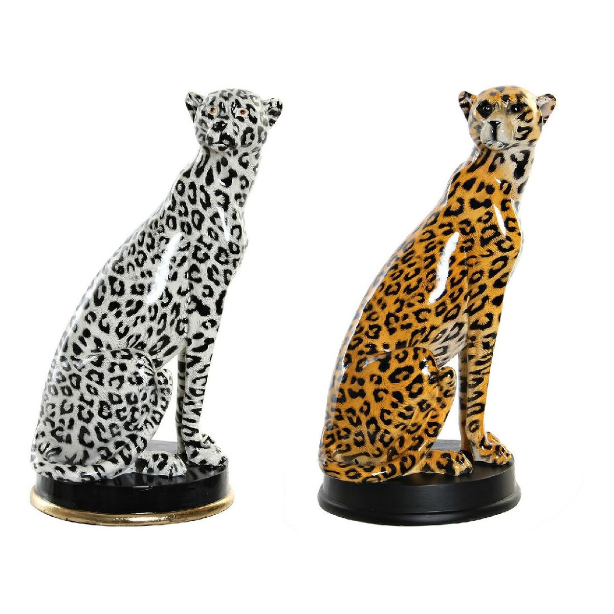 Statua Decorativa DKD Home Decor Bianco Nero Arancio Leopardo Coloniale 16 x 16 x 32 cm (2 Unità) (2 Pezzi)