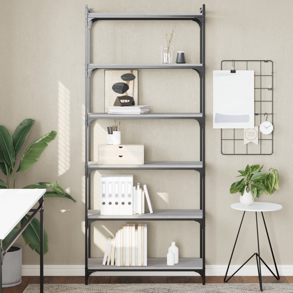 vidaXL Bücherregal 6 Böden Grau Sonoma 80x30x188 cm Holzwerkstoff