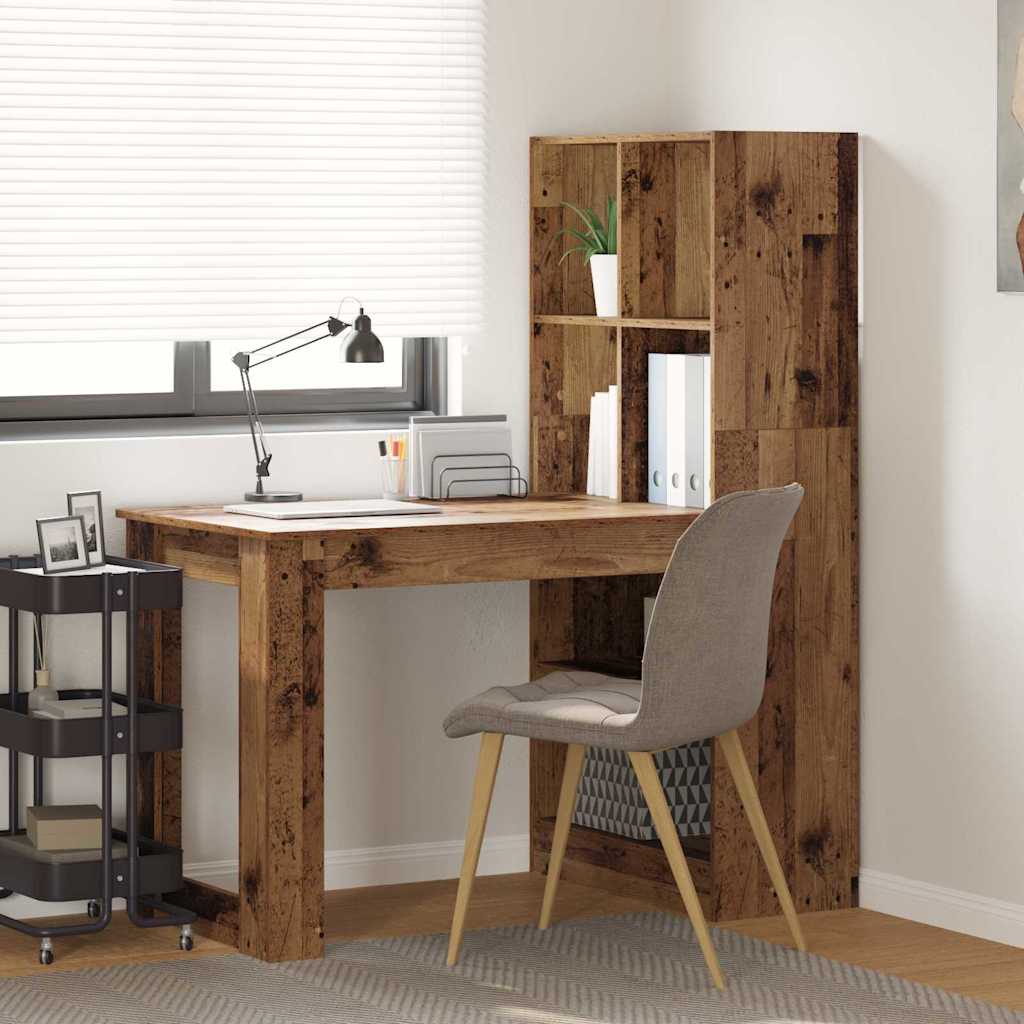 vidaXL Escritorio con estante Madera envejecida 122 x 67 x 145 cm