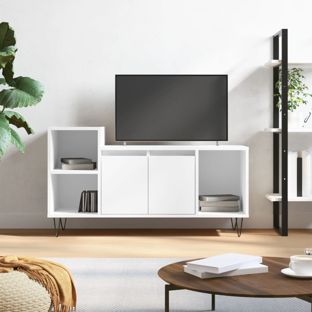 vidaXL Meuble TV Blanc brillant 100x35x55 cm Bois d'ingénierie
