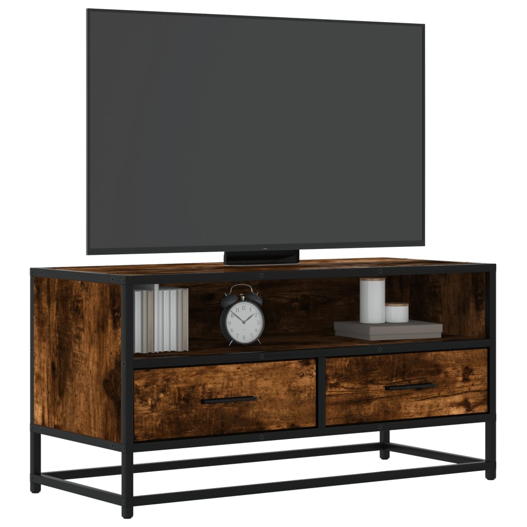 vidaXL Meuble TV chêne fumé 80x34,5x40 cm bois d'ingénierie et métal