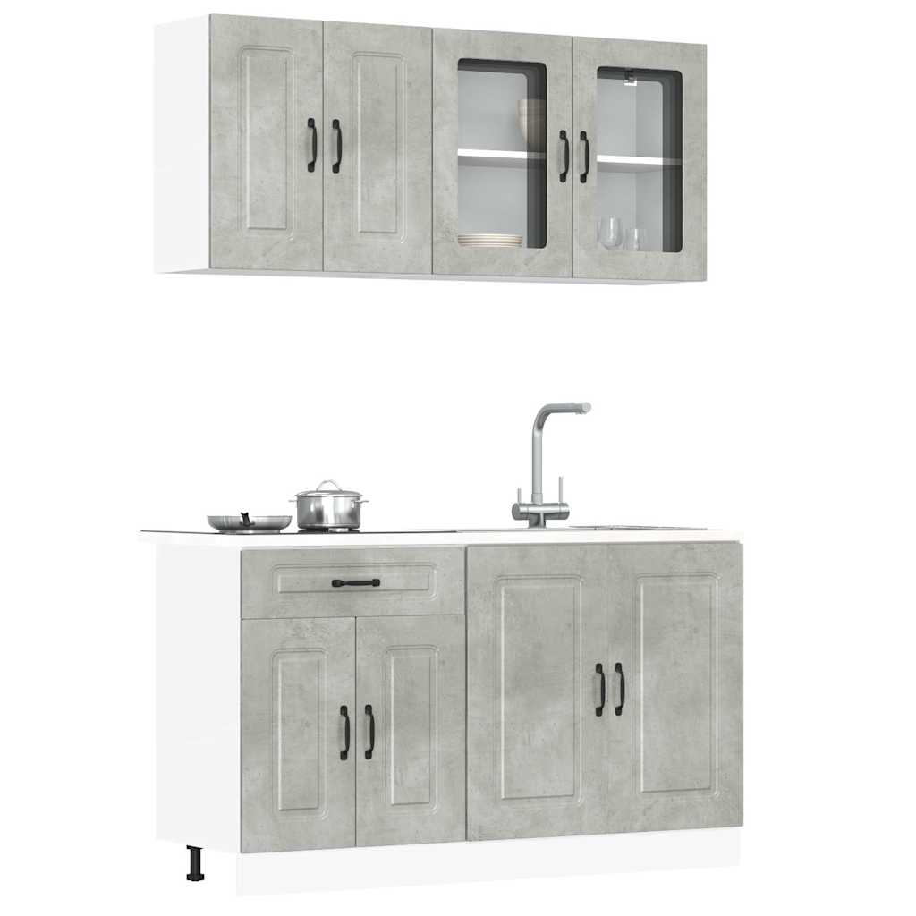 vidaXL Mueble cocina Kalmar gris hormigón 4 pzas madera contrachapada