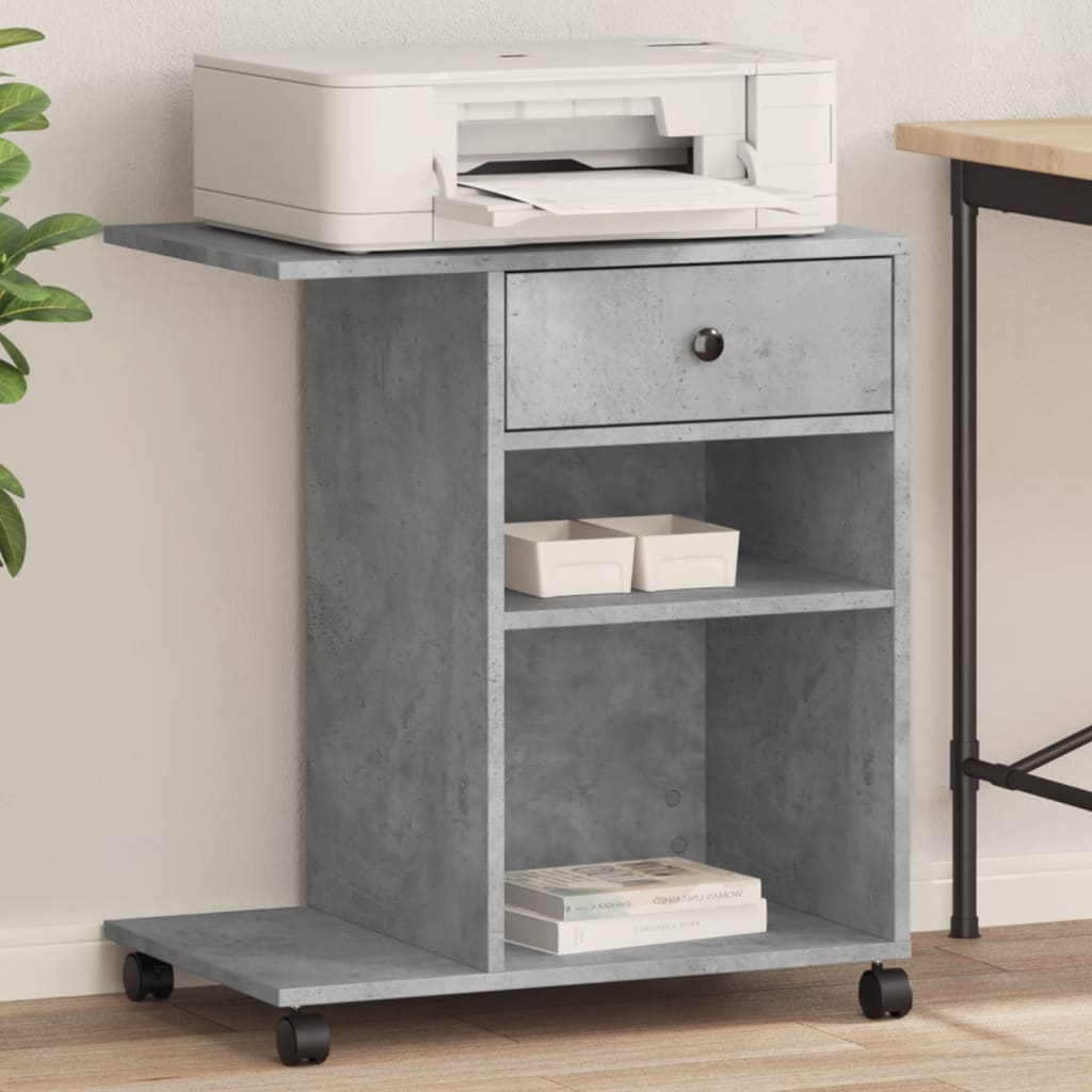 vidaXL Soporte para impresora con ruedas gris hormigón 60x40x68,5 cm