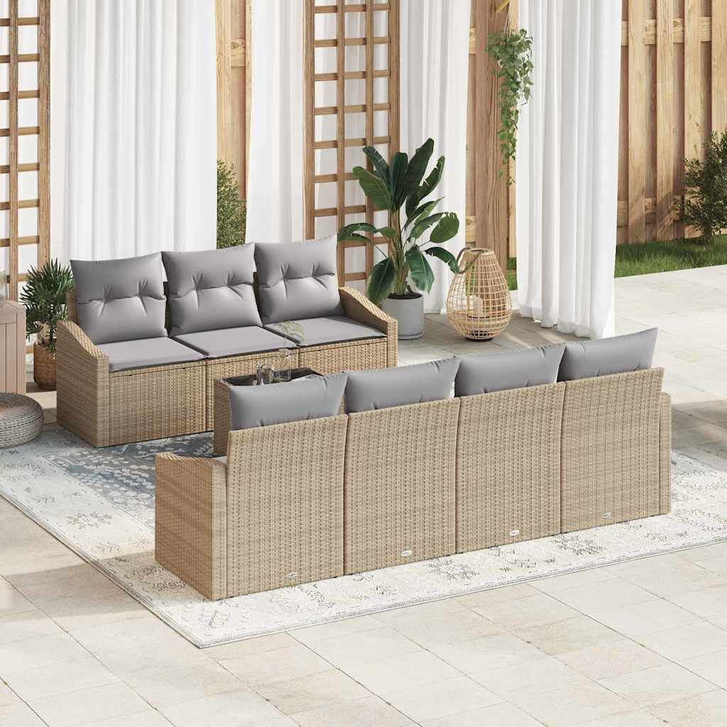 vidaXL Sofa Set mit Kissen 8 pcs Beige und Grau Poly-Rattan