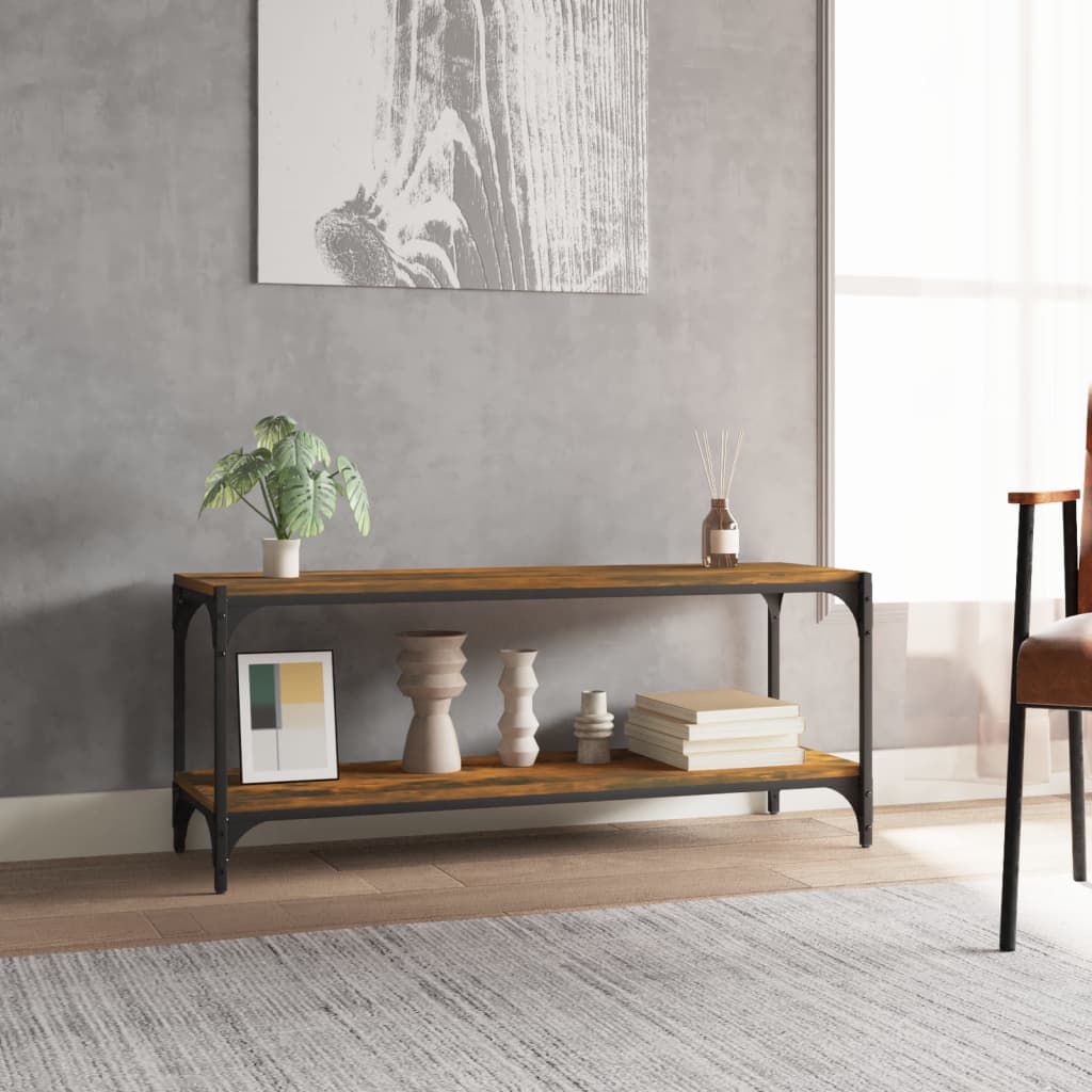 vidaXL Meuble TV Chêne fumé 100x33x41 cm Bois d'ingénierie et acier - Image 3