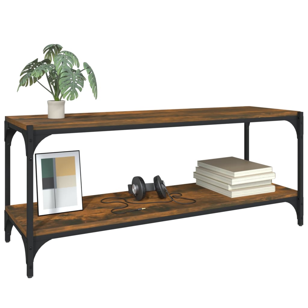 vidaXL Meuble TV Chêne fumé 100x33x41 cm Bois d'ingénierie et acier - Image 4