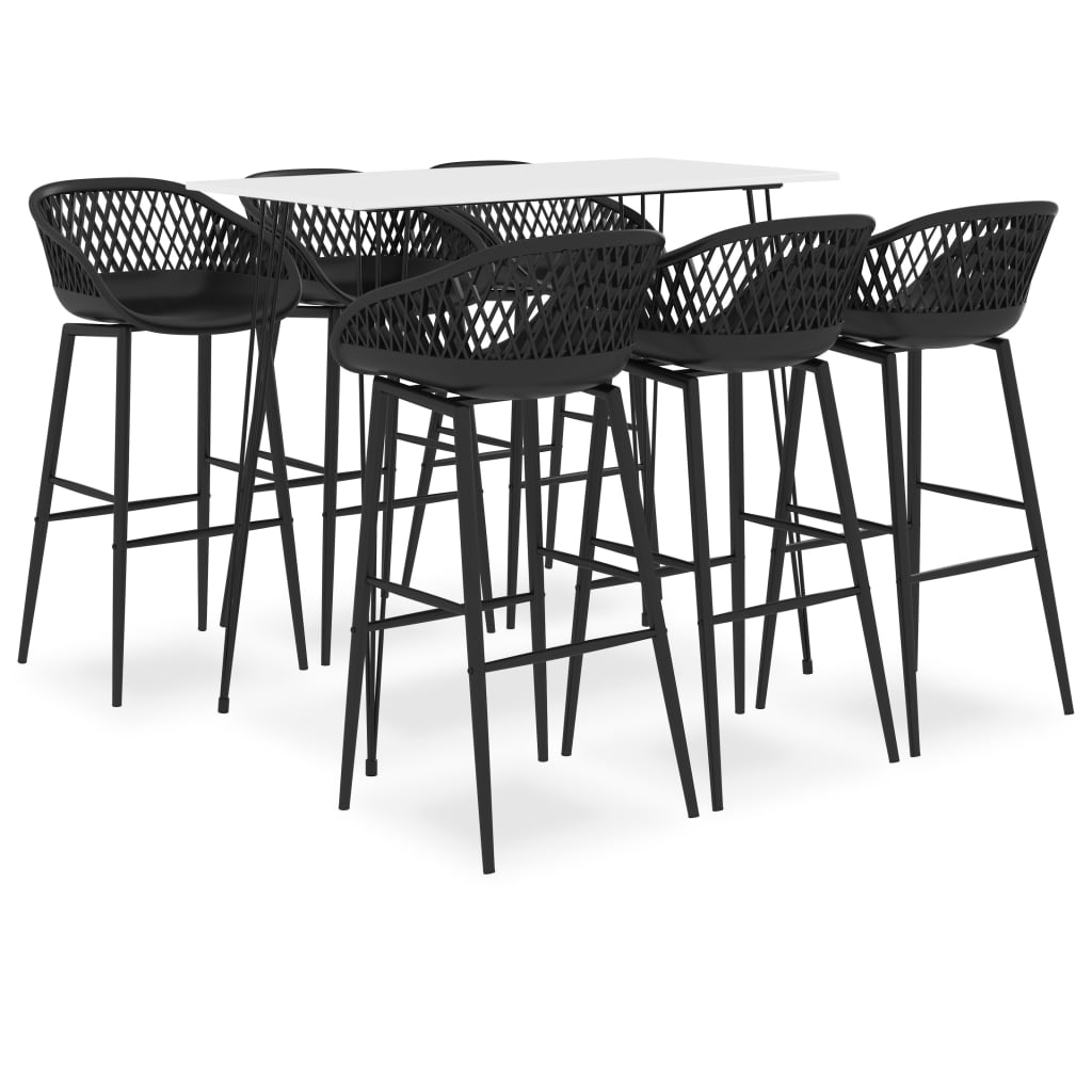 vidaXL Mesa alta y taburetes de bar 7 piezas blanco y negro