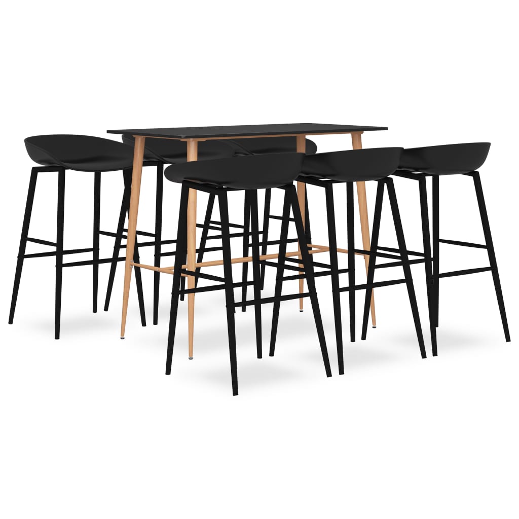 vidaXL Mesa alta y taburetes de bar 7 piezas negro