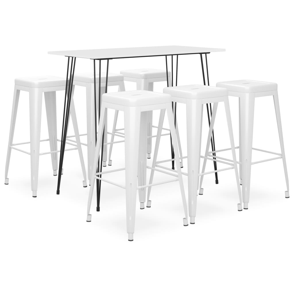 vidaXL Mesa alta y taburetes de bar 7 piezas blanco