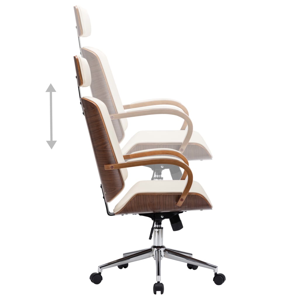 vidaXL Drehbarer Bürostuhl mit Kopfstütze Creme Kunstleder Bugholz - Image 4