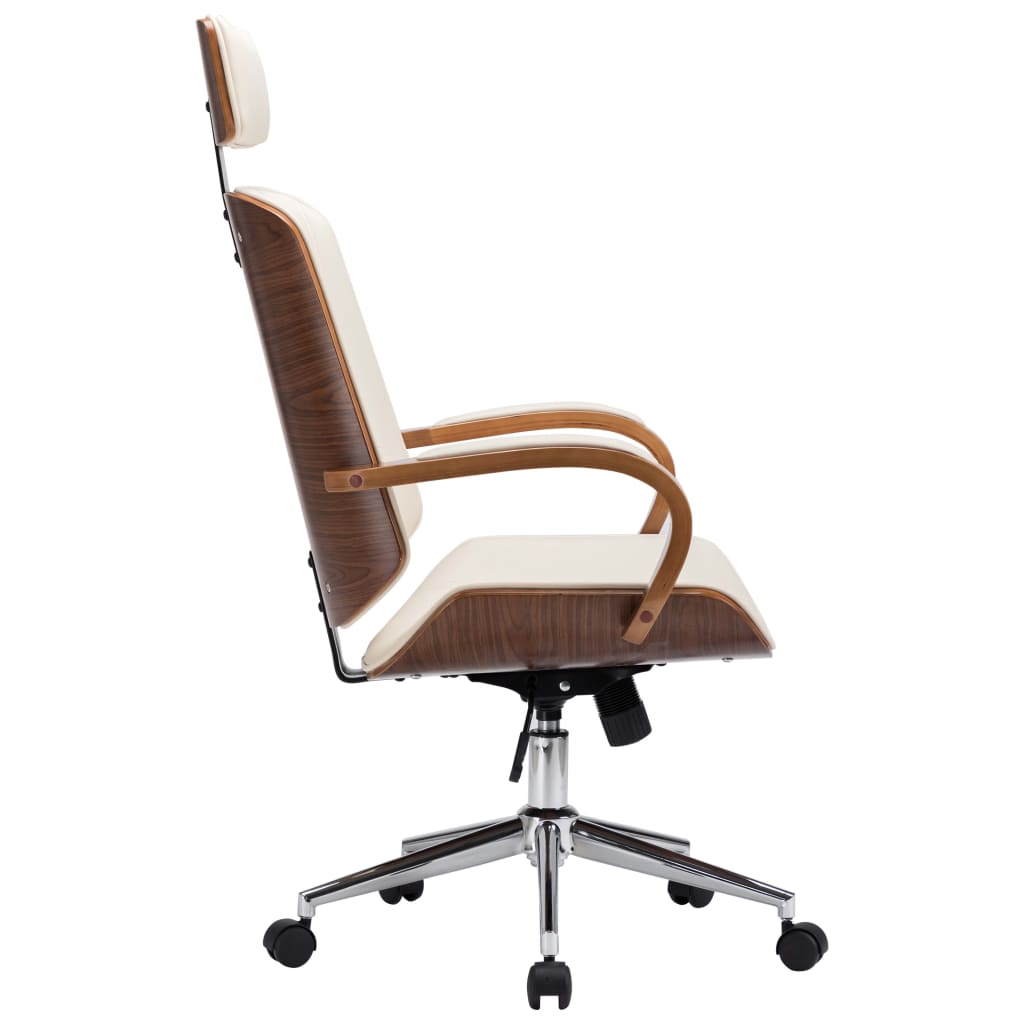 vidaXL Drehbarer Bürostuhl mit Kopfstütze Creme Kunstleder Bugholz - Image 3