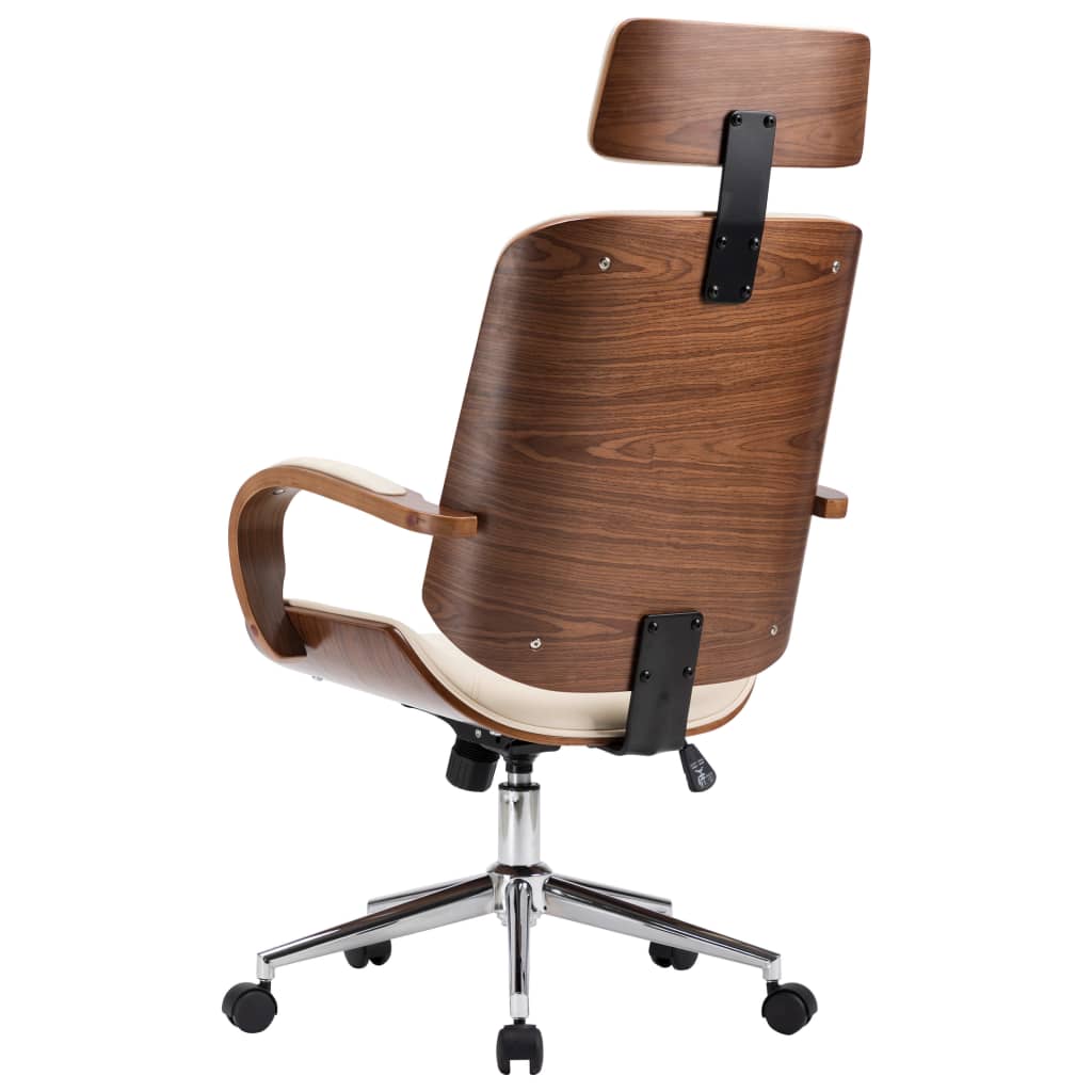 vidaXL Drehbarer Bürostuhl mit Kopfstütze Creme Kunstleder Bugholz - Image 5
