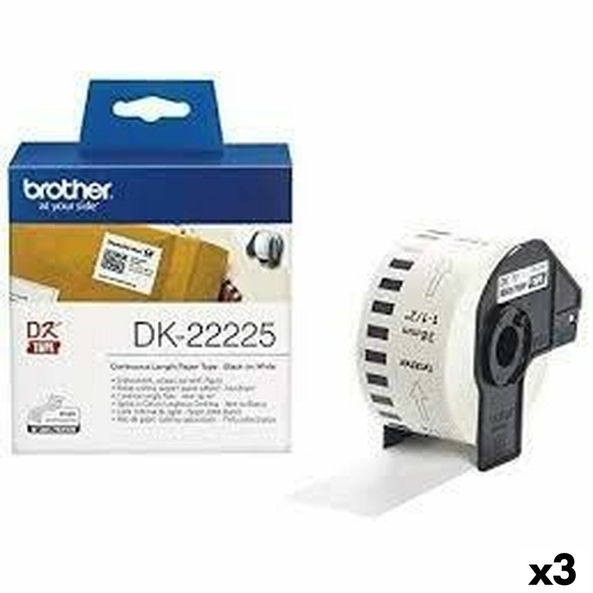 Carta Continua per Stampanti Brother DK-22225 Bianco 38 mm x 30,48 m Nero/Bianco (3 Unità)