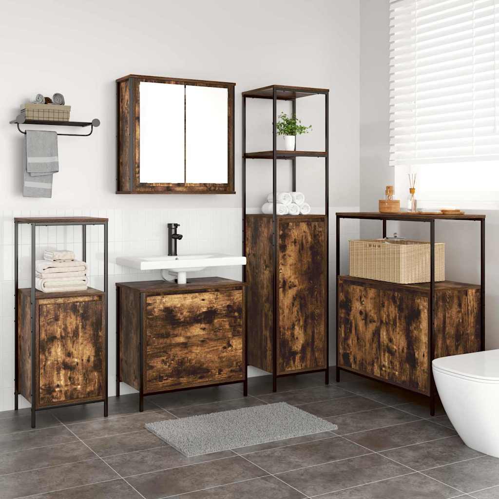 vidaXL Ensemble de mobilier de salle de bain avec étagère 5 pcs Marron