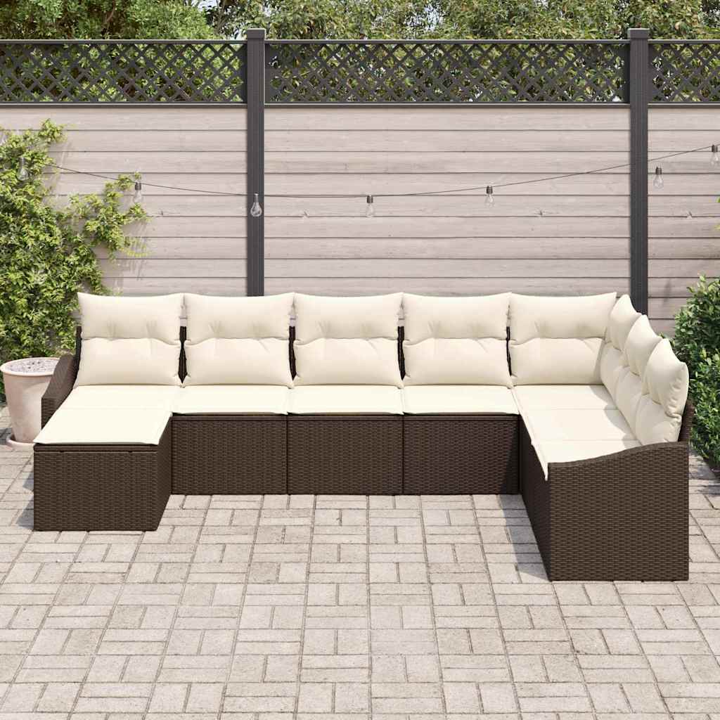 vidaXL Ensemble de canapé de jardin 8 pcs Marron et Crème polyrotin - Image 3