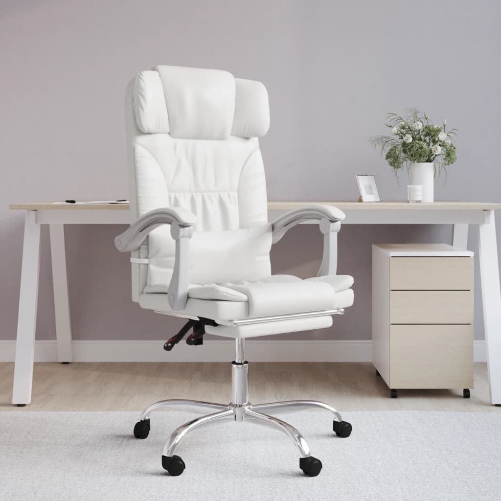 vidaXL Fauteuil de massage inclinable de bureau Blanc Similicuir
