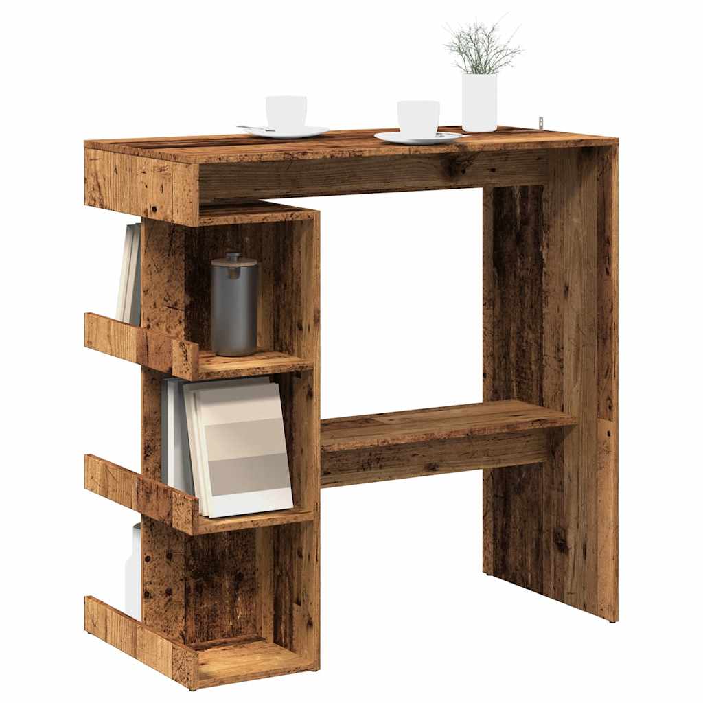 vidaXL Mesa de bar con estante madera envejecida 100x48x101,5 cm