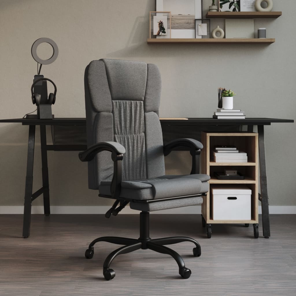 vidaXL Silla de oficina reclinable de tela gris oscuro