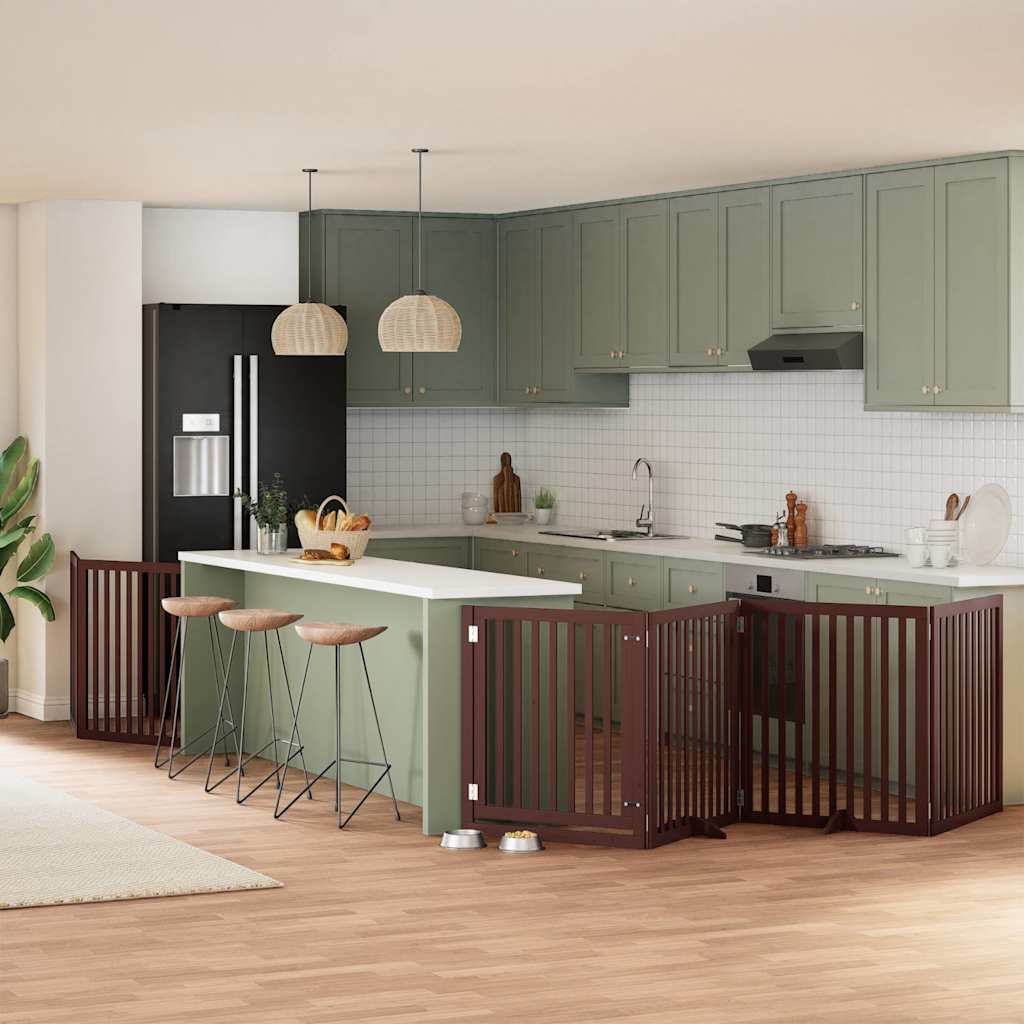 vidaXL Puerta de perros plegable 6 paneles madera álamo marrón 480 cm