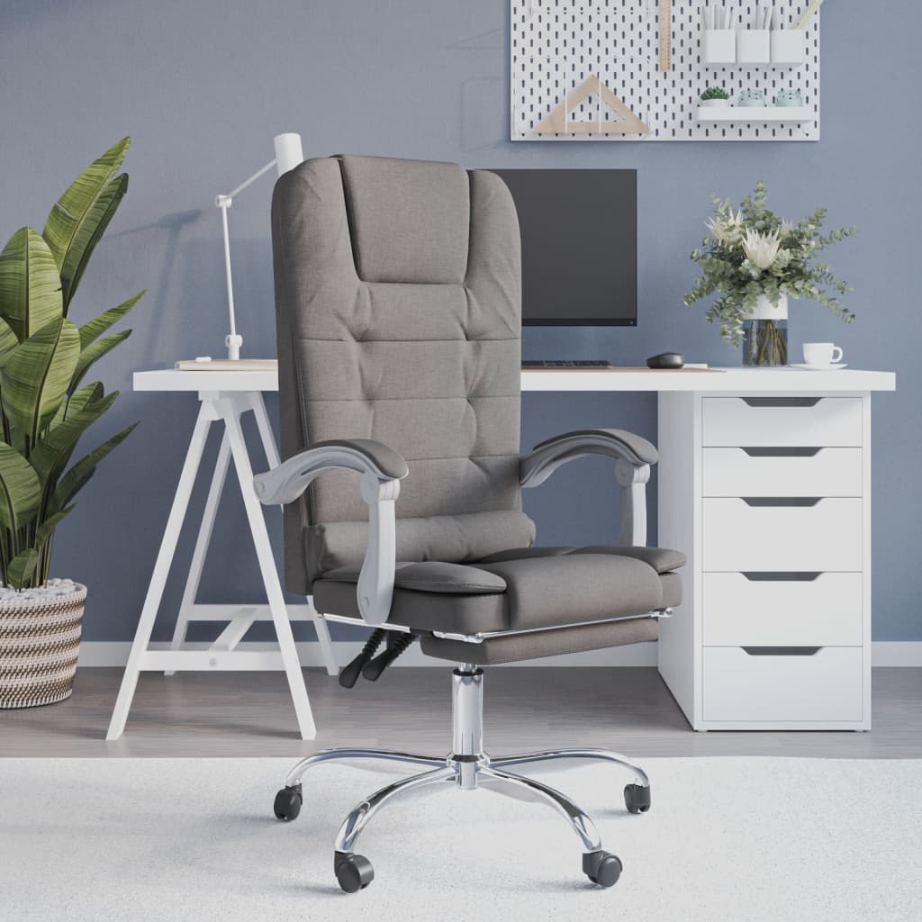 vidaXL Silla de oficina reclinable con masaje tela gris taupé