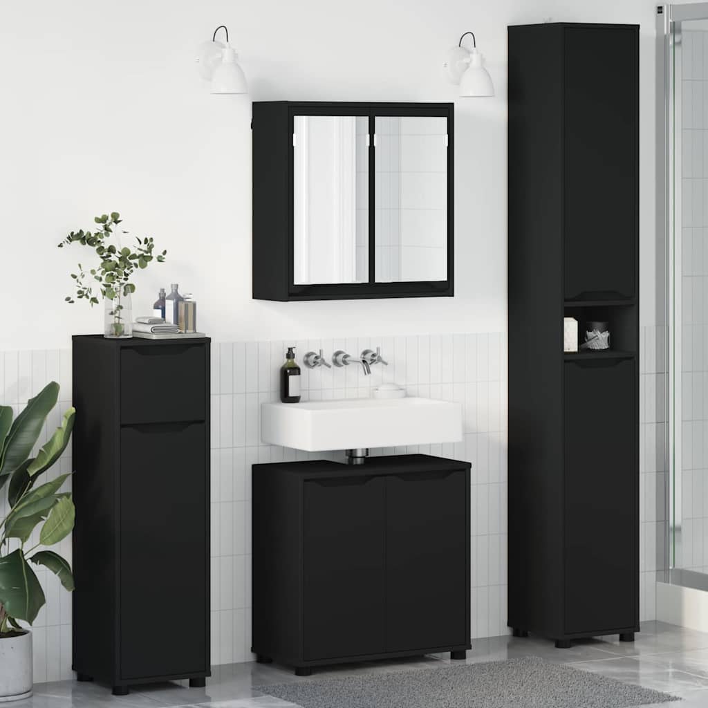 vidaXL Ensemble de mobilier de salle de bain avec tiroir 4 pcs Noir