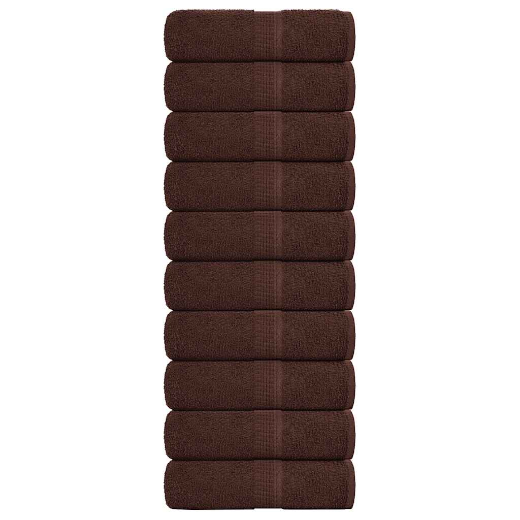 vidaXL Serviettes d'invité 10 pcs marron 30x50 cm 360 g/m² 100% coton