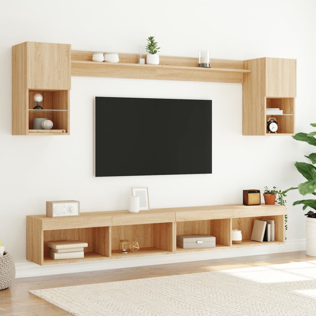 vidaXL Muebles TV pared con LED 6 pzas madera ingeniería roble Sonoma - Image 4