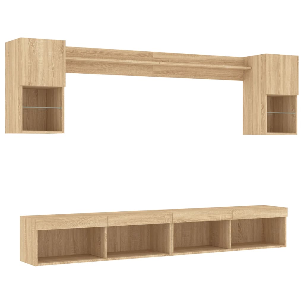 vidaXL Muebles TV pared con LED 6 pzas madera ingeniería roble Sonoma - Image 3
