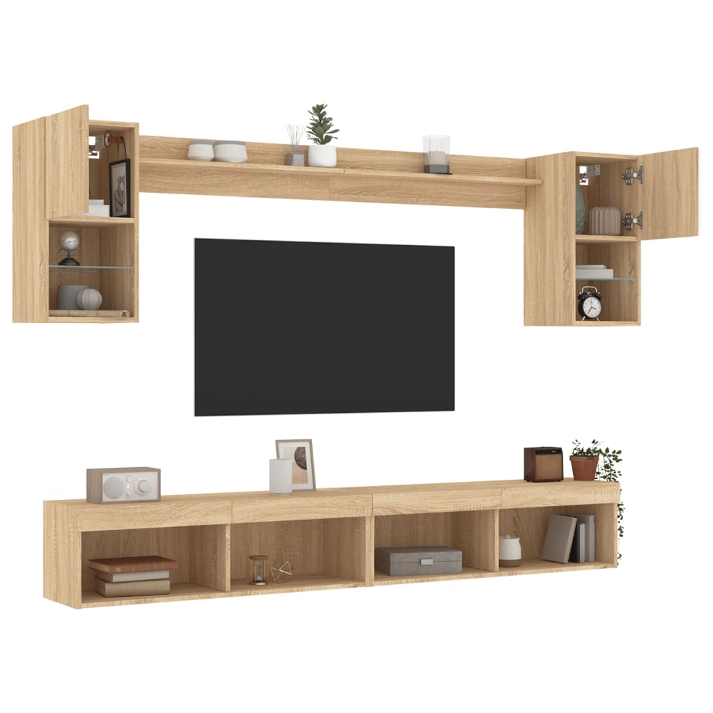 vidaXL Muebles TV pared con LED 6 pzas madera ingeniería roble Sonoma - Image 5