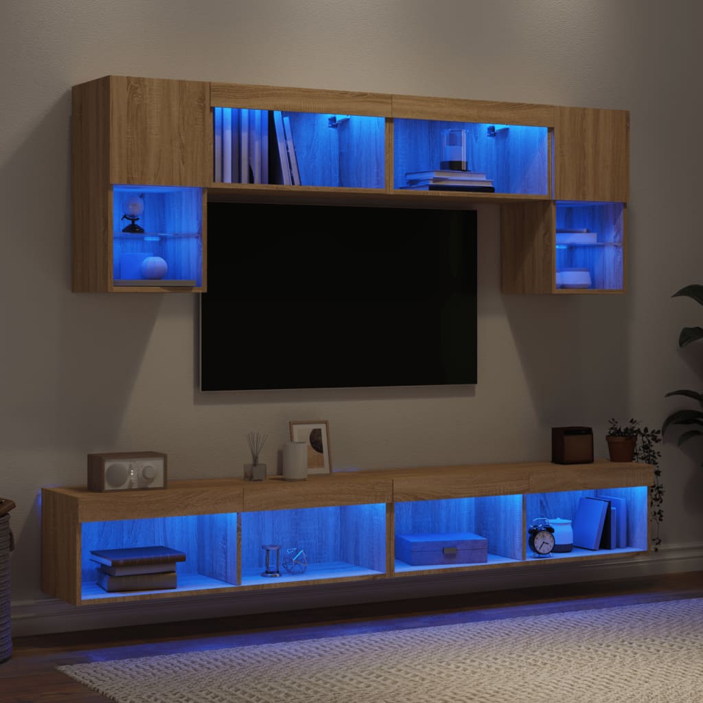 vidaXL Muebles TV pared con LED 6 pzas madera ingeniería roble Sonoma