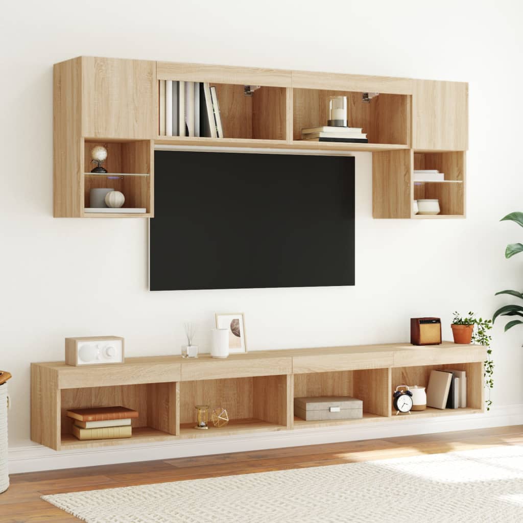 vidaXL Muebles TV pared con LED 6 pzas madera ingeniería roble Sonoma - Image 4