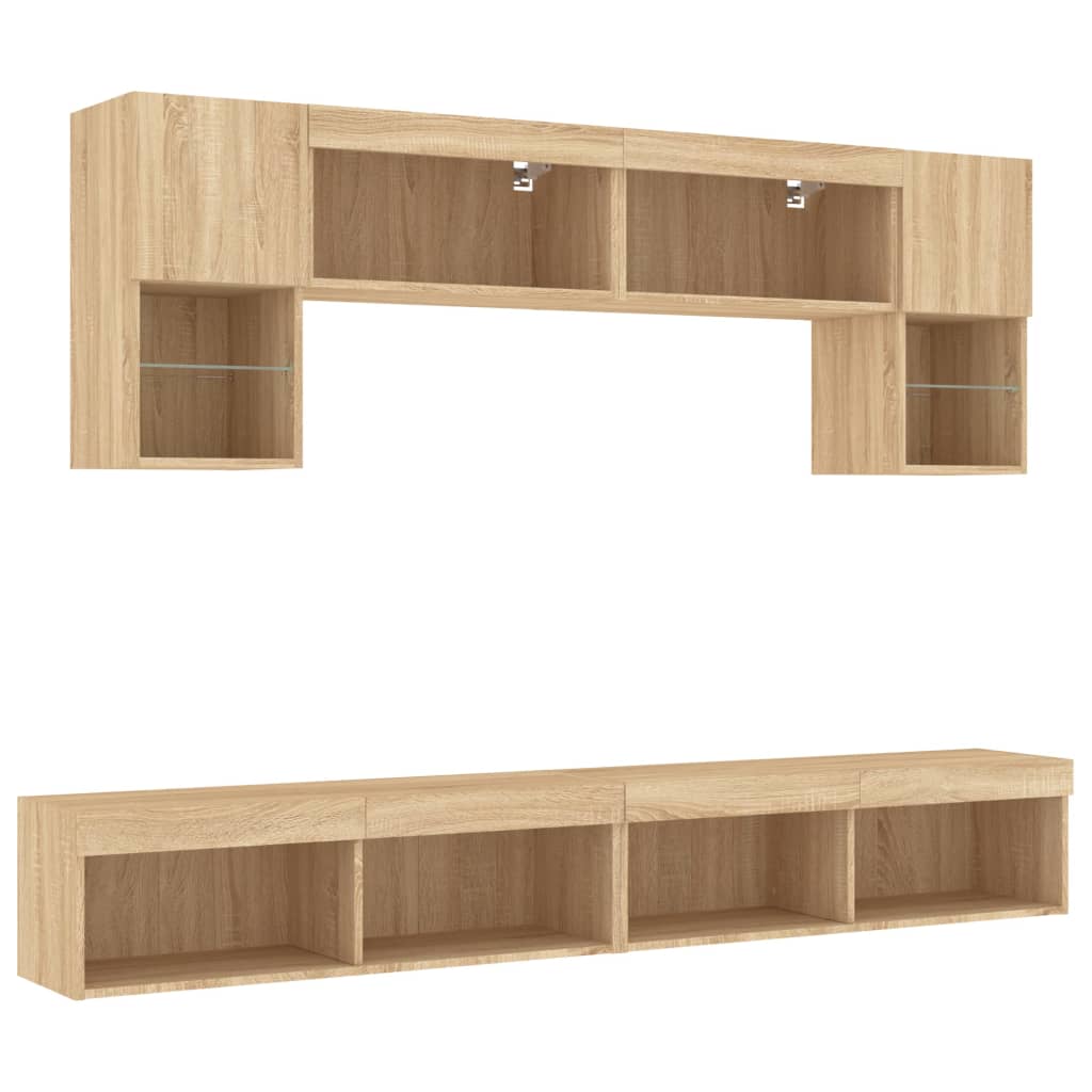 vidaXL Muebles TV pared con LED 6 pzas madera ingeniería roble Sonoma - Image 3