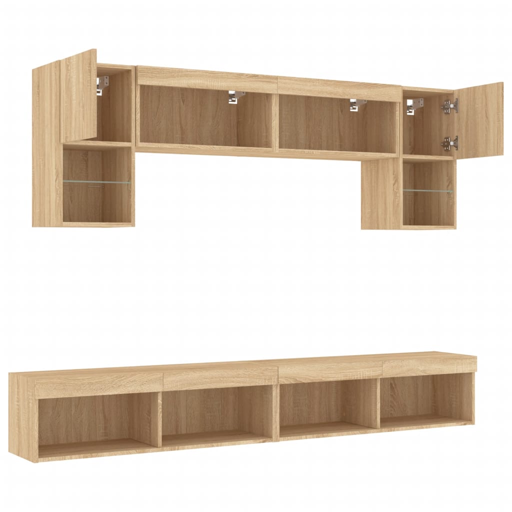 vidaXL Muebles TV pared con LED 6 pzas madera ingeniería roble Sonoma - Image 6