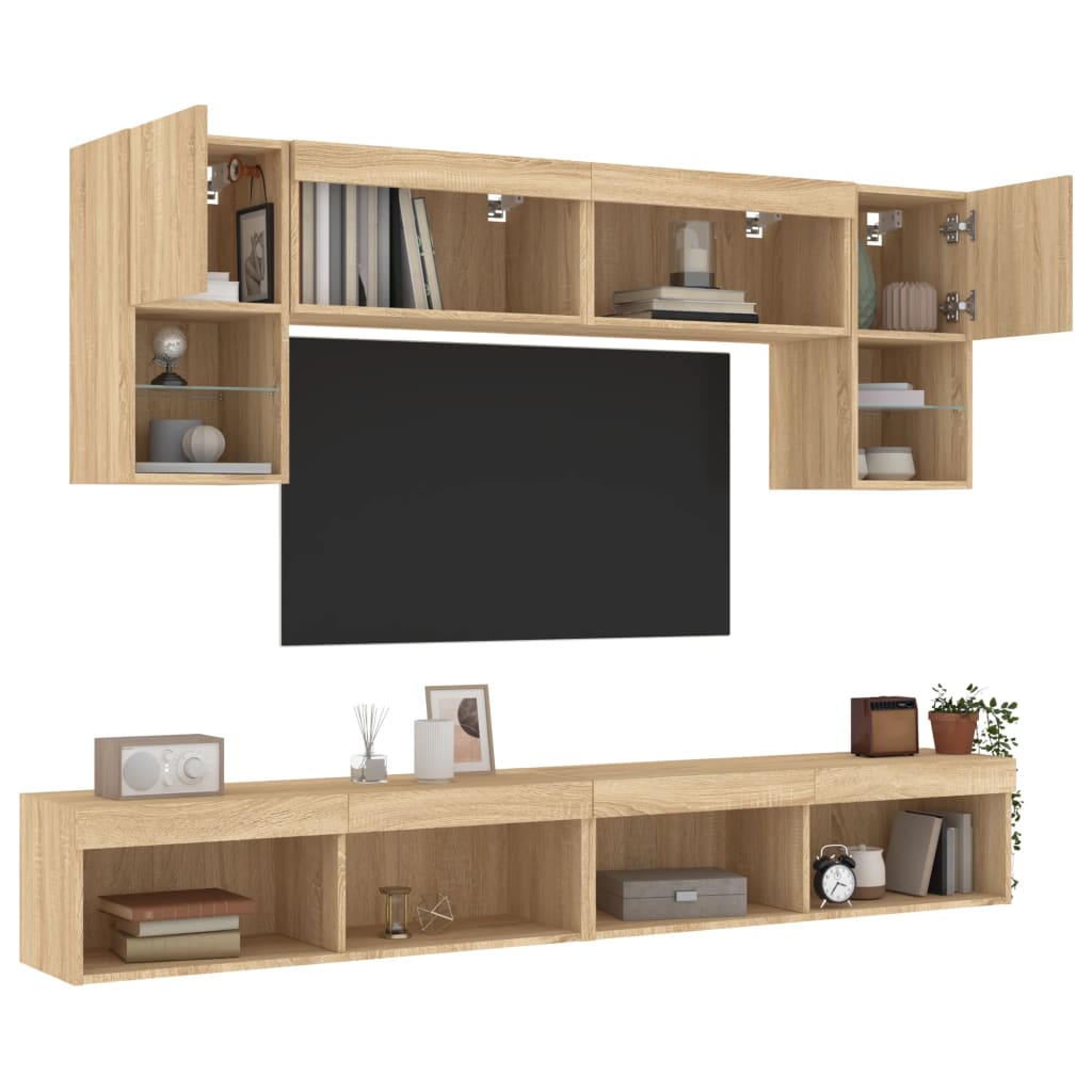 vidaXL Muebles TV pared con LED 6 pzas madera ingeniería roble Sonoma - Image 5