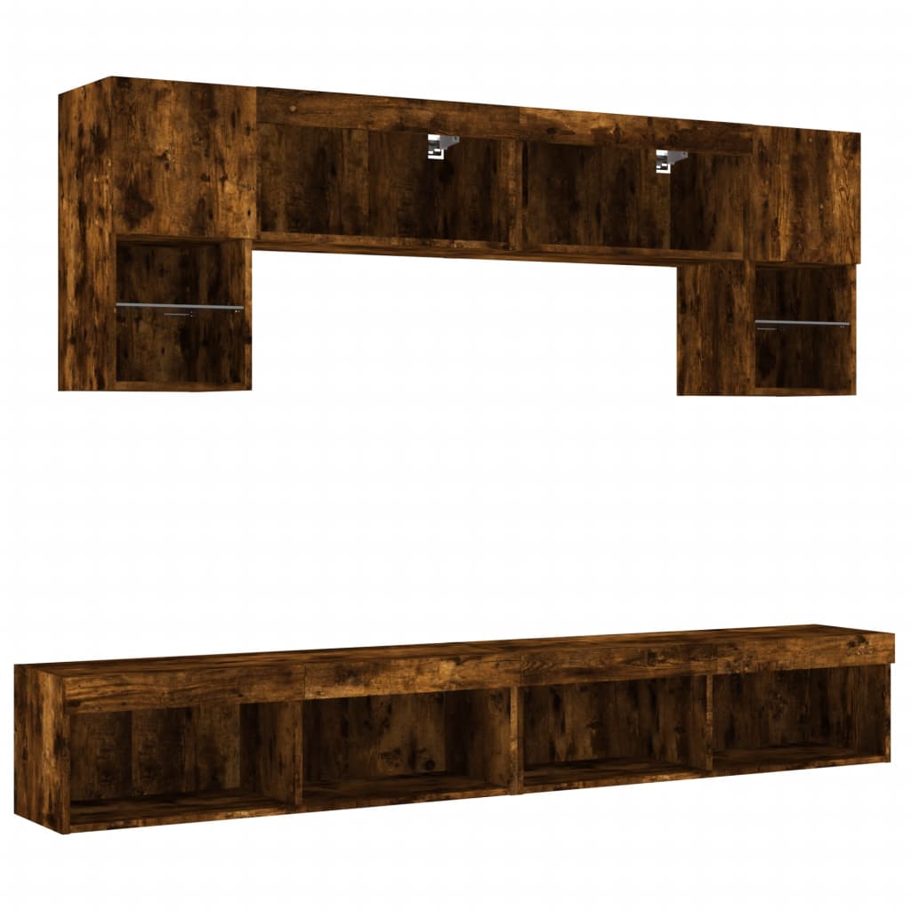 vidaXL Muebles TV pared con LED 6 pzas madera ingeniería roble ahumado - Image 3