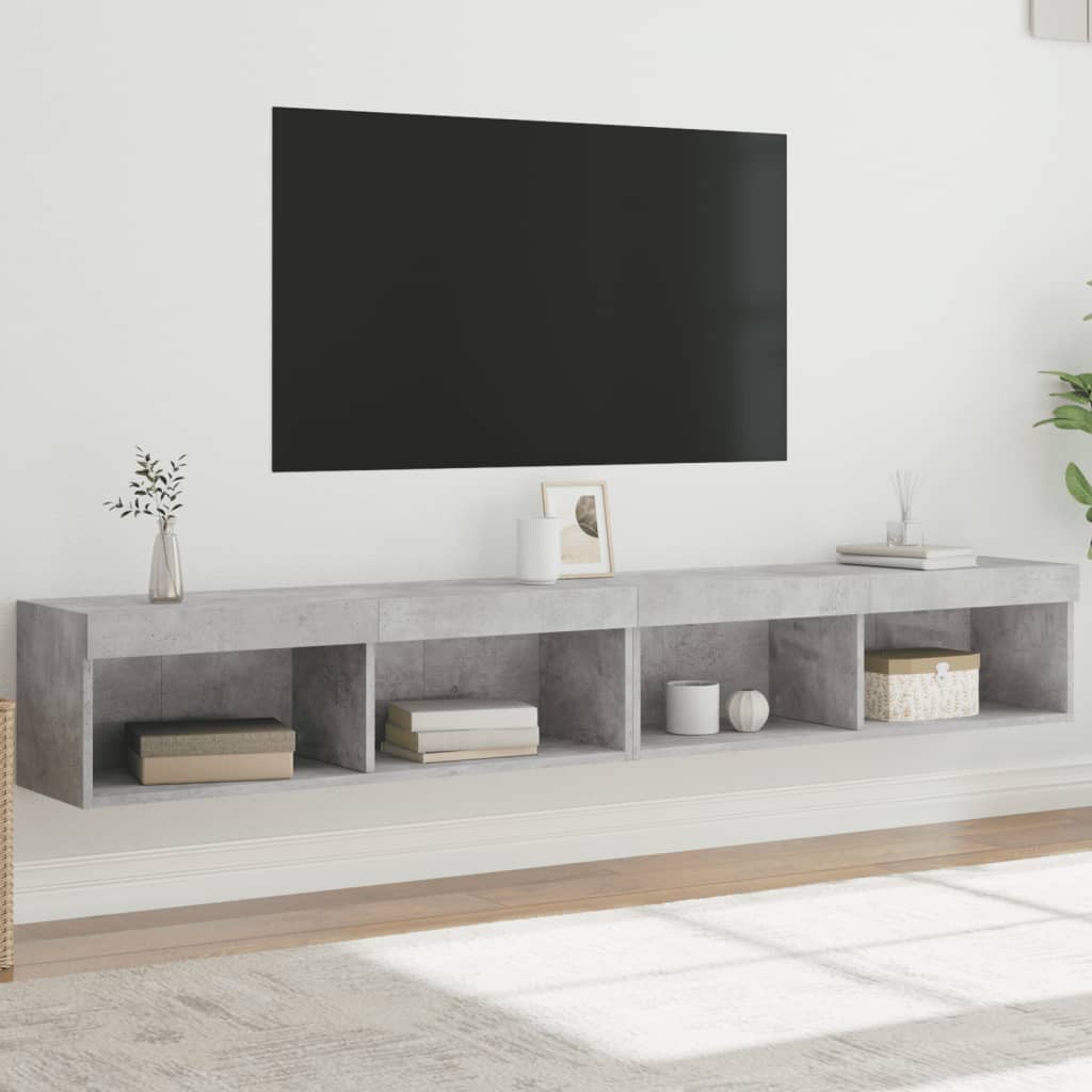 vidaXL Muebles de TV con luces LED 2 uds gris hormigón 100x30x30 cm