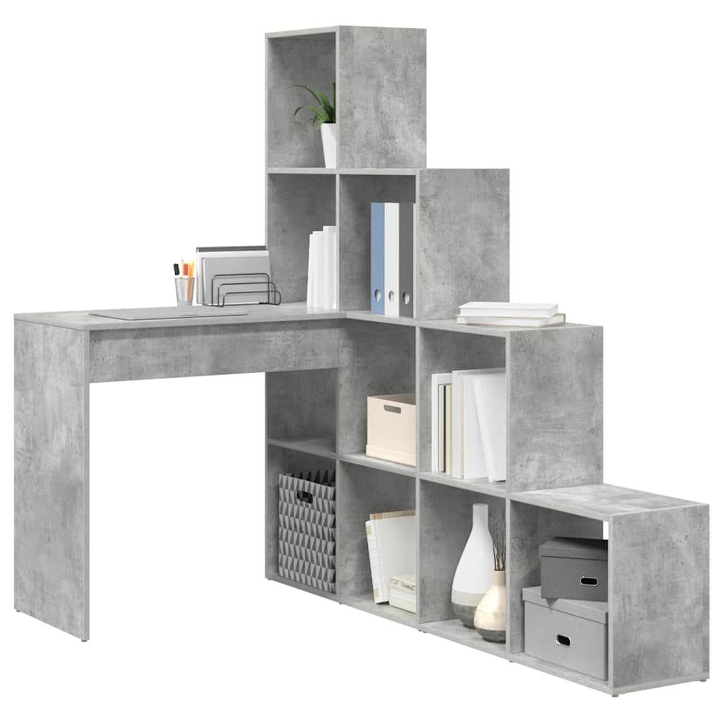 vidaXL Eck-Schreibtisch mit Regal Beton Grau 101,5 x 149,5 x 149,5 cm - Image 3