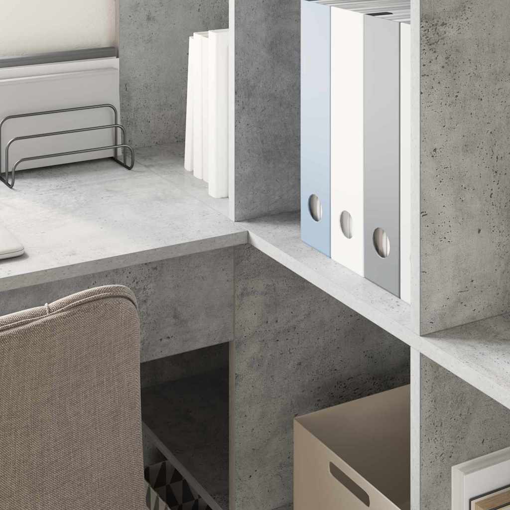 vidaXL Eck-Schreibtisch mit Regal Beton Grau 101,5 x 149,5 x 149,5 cm - Image 4
