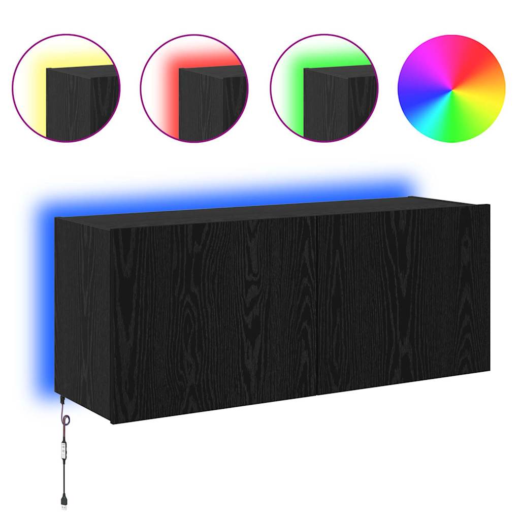vidaXL Meuble TV mural Chêne noir 100 x 35 x 41 cm Bois d'ingénierie - Image 4