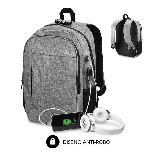 Zaino per PC Portatile e Tablet con Uscita USB Subblim SUB-BP-1UL0001 Grigio