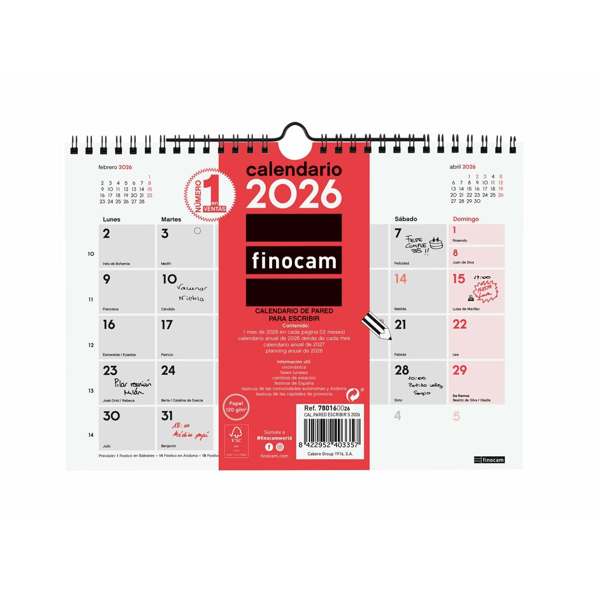 Calendario da parete Finocam Carta 21 x 15 cm