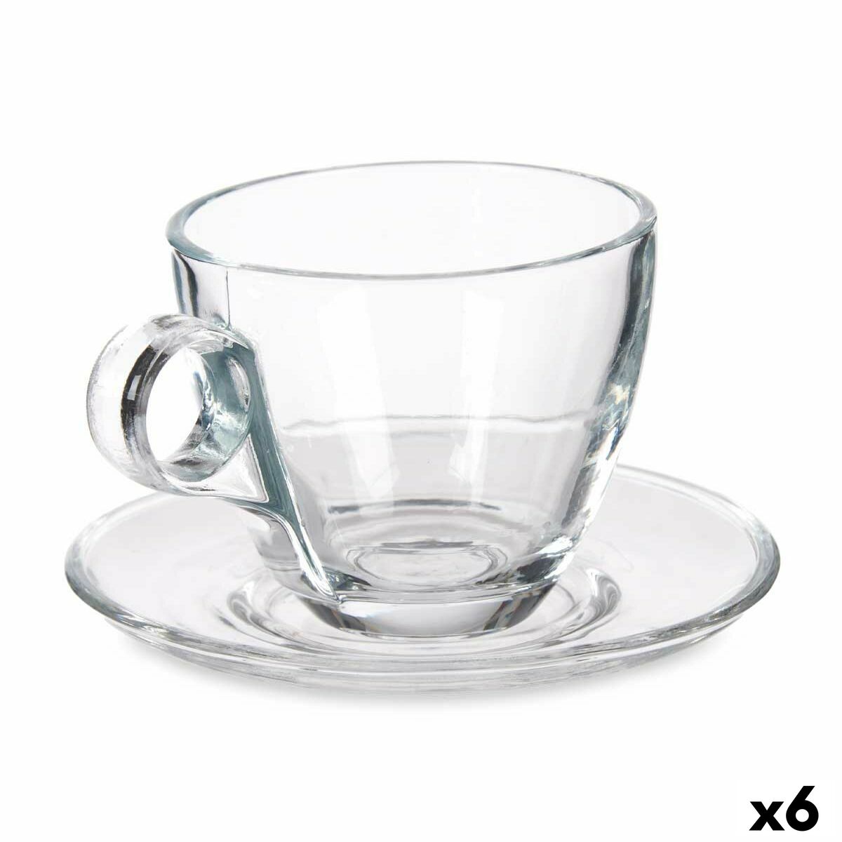 Tazza con Piatto Vivalto Trasparente Vetro 170 ml (6 Unità)