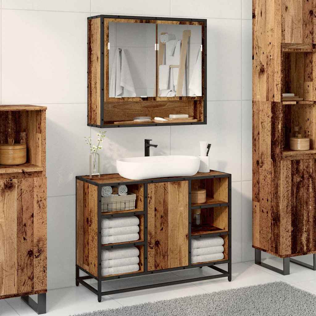 vidaXL Ensemble de mobilier de salle de bain 2 pcs Bois Ancien