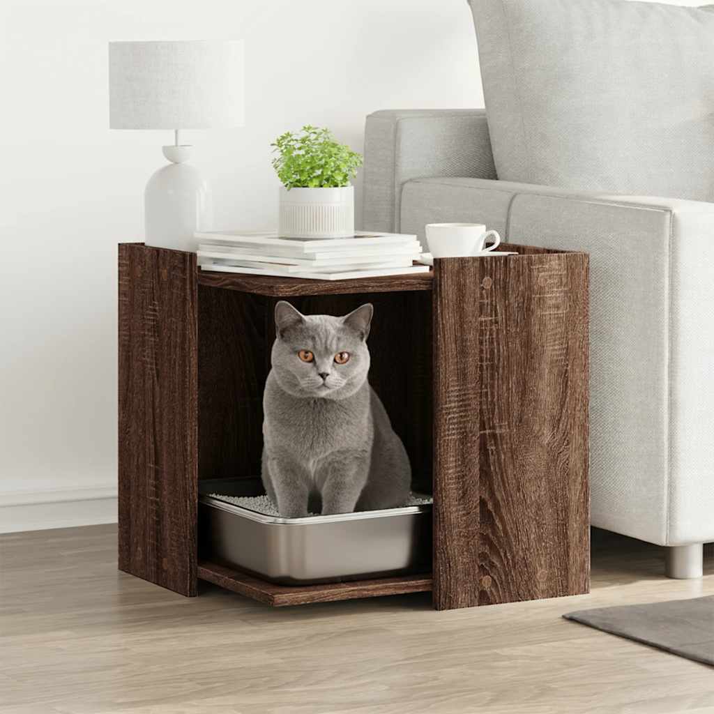 vidaXL Mueble arenero para gatos madera marrón roble 53x53x51 cm