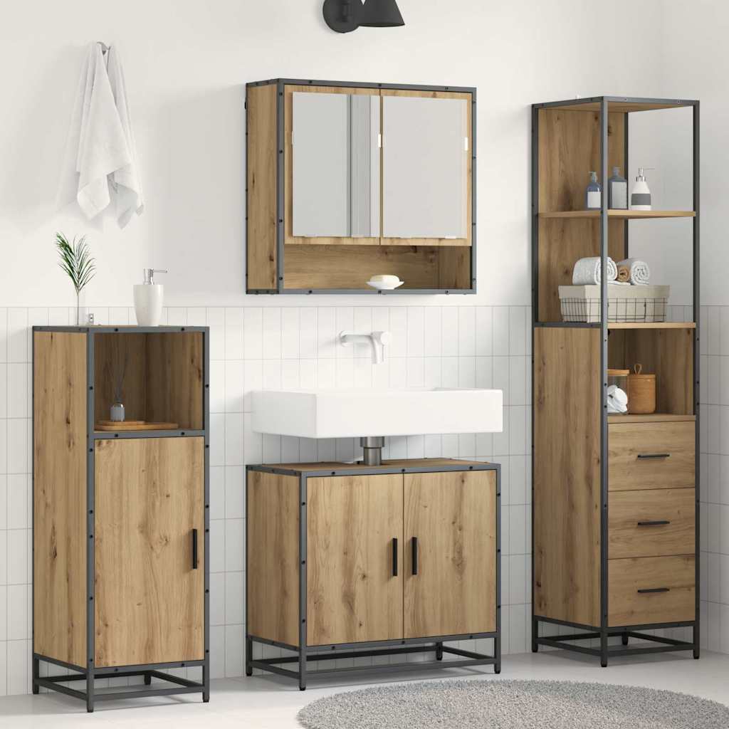 vidaXL Badezimmermöbel-Set mit Regal 3 pcs Artisan-Eiche Holzwerkstoff