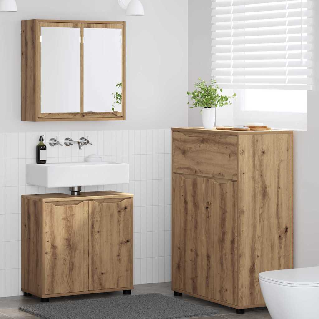 vidaXL Badezimmermöbel-Set mit Regal 3 pcs Artisan-Eiche Holzwerkstoff